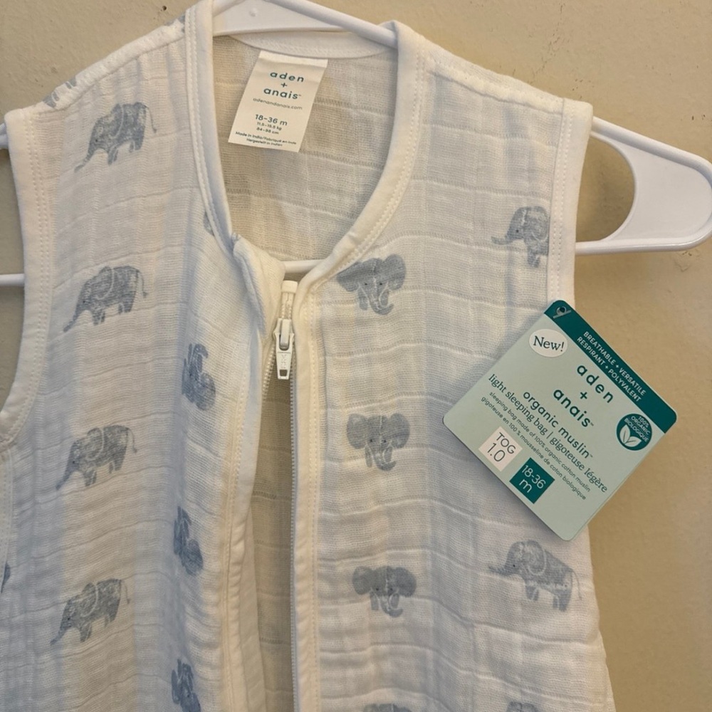 aden + anais White and Blue Elephant Sleep Sack - Picture 3 of 4